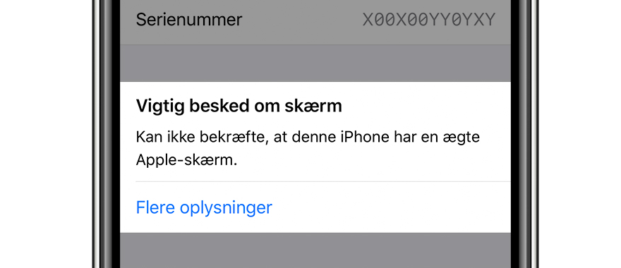 reparation af iPhone med vigtig besked om skærm