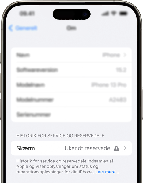 Ukendt reservedel efter skærm reparation af din iPhone