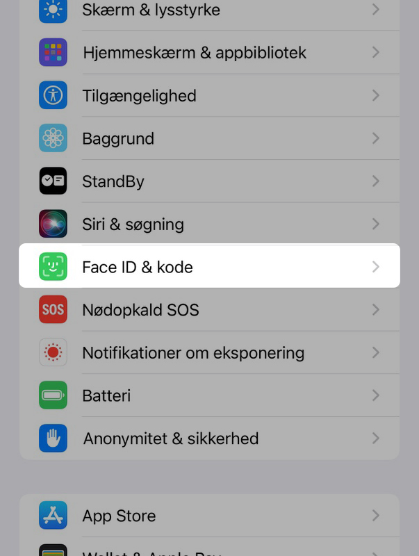 Indstillinger for Face ID og kode på iPhone